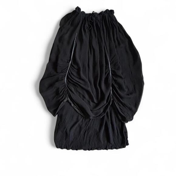 Funhouzz Black Ruched Boho Fairy Pirate Peasant Maxi Skirt Free Size Lace-Lined - Picture 3 of 8